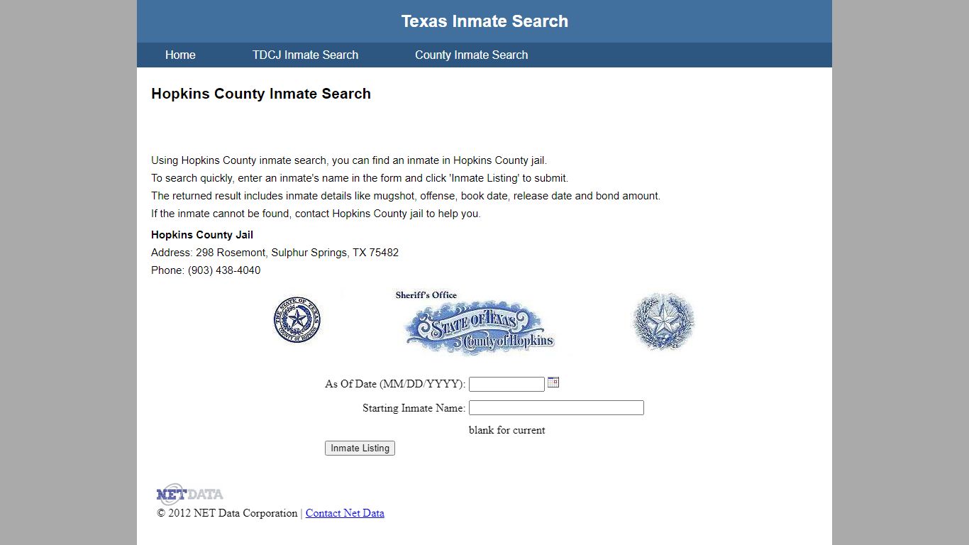 Hopkins County Jail Inmate Search